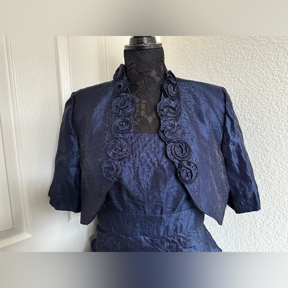 R & M Richards 2-Piece Tiered Empire Waist Dress & Cropped Jacket Set